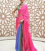 Multi Colour Classic Digital Printed Crepe Silk Blend Saree