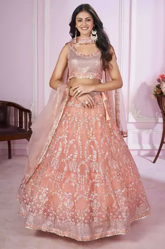 Pretty Beige Sequins Net Engagement Wear Lehenga Choli With Dupatta
