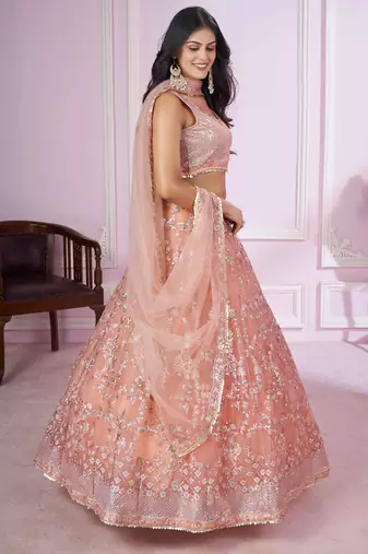beige sequins net lehenga set choli with dupatta with dupatta