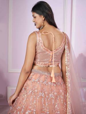 beige sequins net lehenga set choli with dupatta with dupatta 5