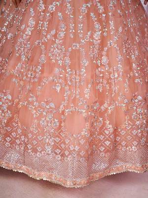 beige sequins net lehenga set choli with dupatta with dupatta 6