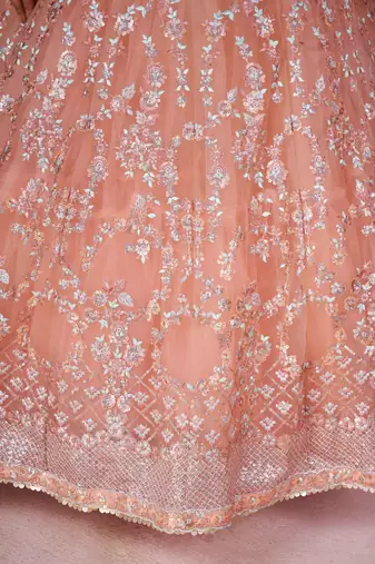 beige sequins net lehenga set choli with dupatta with dupatta