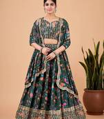 Bottle Green Faux Georgette Lehenga Choli Set With Dupatta