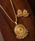 Regal Gold-Plated Necklace Set with Red Stone Circle Pendant