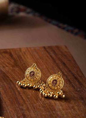 Regal Gold-Plated Necklace Set with Red Stone Circle Pendant 3