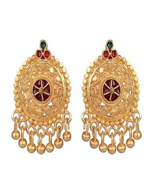 Regal Gold-Plated Necklace Set with Red Stone Circle Pendant 4