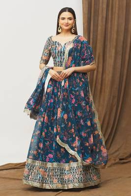 Navy Blue Faux Georgette Lehenga Choli Set With Dupatta 1