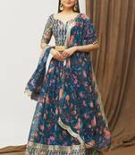 Navy Blue Faux Georgette Lehenga Choli Set With Dupatta