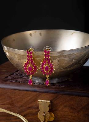 Vibrant Ruby Stone Necklace & Matching Pendant Earrings Set 4