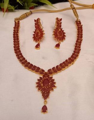 Vibrant Ruby Stone Necklace & Matching Pendant Earrings Set 6