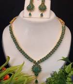 Mint Green Bead Necklace with Curvy Pendant & Matching Earrings