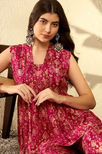 women red rayon blend ikat printed co-ord sets