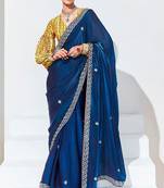 Dark Blue Embroidered Sequence Work Saree For Festival