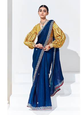 Dark Blue Tissue Organza Embroidered Sequence Work Saree 2