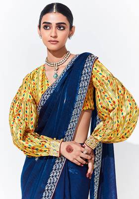 Dark Blue Tissue Organza Embroidered Sequence Work Saree 3