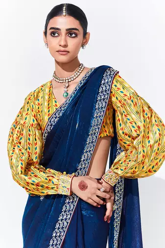 Dark Blue Tissue Organza Embroidered Sequence Work Saree