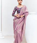 Onion Pink Embroidered Sequence Work Saree For Festival
