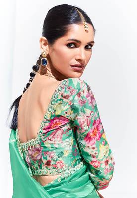 Light Cyan Tissue Organza Embroidered Saree For Festival 3