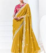 Mustard Embroidered Sequence Work Saree For Festival