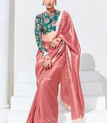 Peach Organza Embroidered Saree