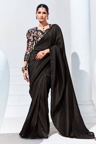 Black Embroidered Sequence Work Saree For Festival