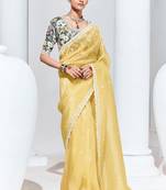 Light Yellow Embroidered Sequence Work Saree For Festival