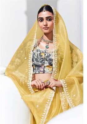 Light Yellow Tissue Organza Embroidered Saree 4
