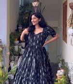 Muslin fabric Ikkat Print kurti maxi dress