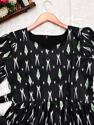 Muslin fabric Ikkat Print kurti maxi dress 3