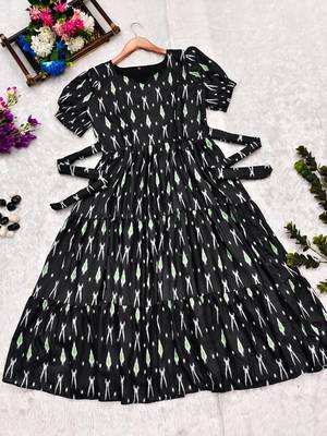 Muslin fabric Ikkat Print kurti maxi dress 4