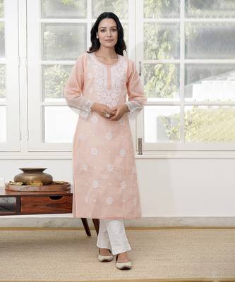 Pink kota embroidered kurta 1