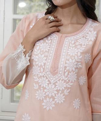 Pink kota embroidered kurta 3