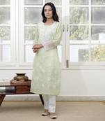 Green kota embroidered chikankari round floral kurta
