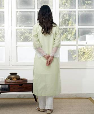 Green kota embroidered chikankari round floral kurta 2