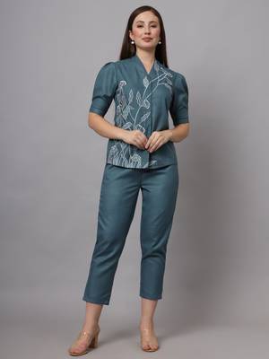 BLUE FLORAL EMBROIDERED CO-ORD SET 1