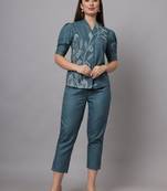 BLUE FLORAL EMBROIDERED CO-ORD SET