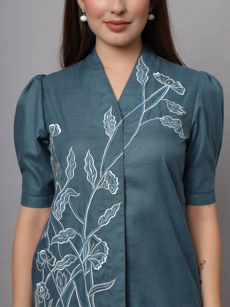 BLUE FLORAL EMBROIDERED CO-ORD SET