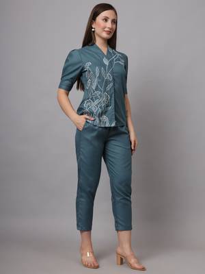 BLUE FLORAL EMBROIDERED CO-ORD SET 4