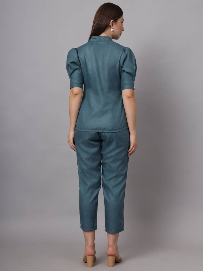 BLUE FLORAL EMBROIDERED CO-ORD SET