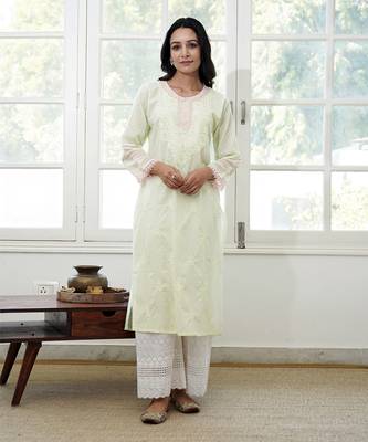 Mint lace chikankari kurta 1