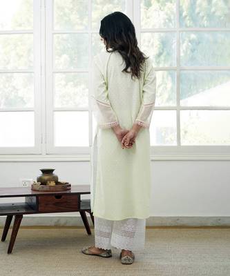 Mint lace chikankari kurta 2
