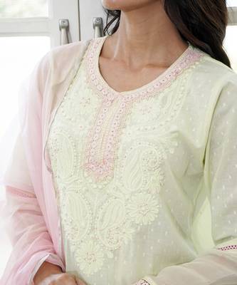 Mint lace chikankari kurta 3