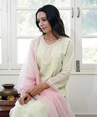 Mint lace chikankari kurta 4