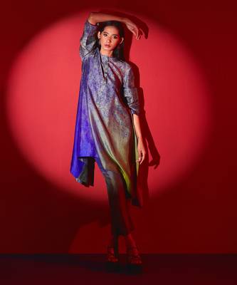 Multicolor dupion silk printed kurta sets 1
