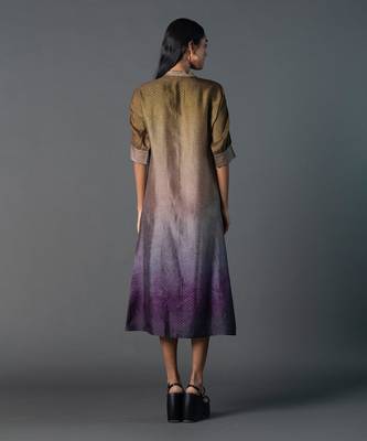 Brown & purple dupion silk printed a-line kurta set 2