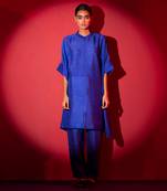 Deep blue dupion silk printed kurta sets