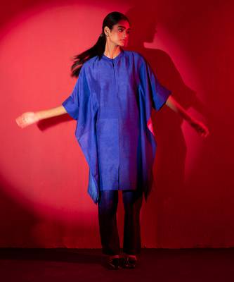 Deep blue dupion silk printed kurta sets 2