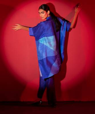 Deep blue dupion silk printed kurta sets 3