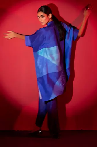 Deep blue dupion silk printed kurta sets