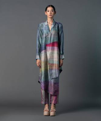 Grey dupion silk printed abstract kurta sets 1